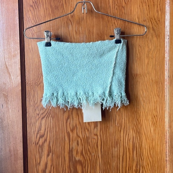 NWT Rus Fideo Top | Distressed Fringe Tube Top Pistachio Green - Picture 2 of 4